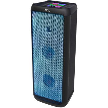 SAL Boxa portabila activa Home PAR 221DJ, 120 W, Bluetooth, USB, Aux in, radio FM, 2 x intrare microfon, panou frontal Full LED, functie Karaoke, functie True Wireless Stereo, neagra