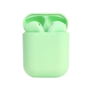 Casti Wireless Techstar® TWS i12 Macaron, Touch, Cu Functie Apelare, Control Muzica, Dock Incarcare, Android/ IOS, Verde