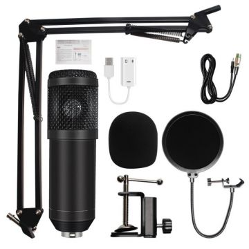 Microfon Profesional de Studio Condenser BM800 cu stand inclus pentru Inregistrare Vocala, Streaming, Gaming, Black Microfon Profesional de Studio Condenser BM800 cu stand inclus pentru Inregistrare Vocala, Streaming, Gaming, Black