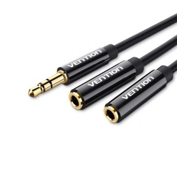 Cablu Audio Splitter Vention, 3,5mm Tata la 2 x 3,5mm Mama, 0.3m (Negru)