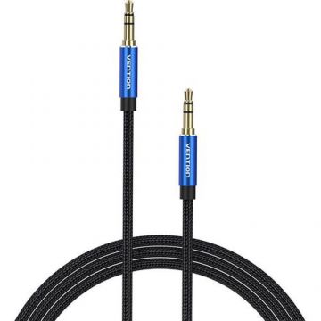 Cablu audio Vention, Jack 3.5mm (T) la Jack 3.5mm (T), 1.5m, conectori auriti, braided BBC (Albastru/Negru)