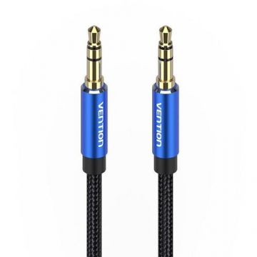 Cablu audio Vention, Jack 3.5mm (T) la Jack 3.5mm (T), 2m, conectori auriti, braided BBC (Albastru/Negru)
