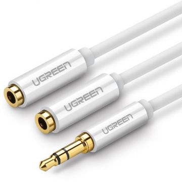 Cablu audio Ugreen AV123, Jack 3.5mm Male la 2x Jack 3.5mm Female, 0.25 m, White