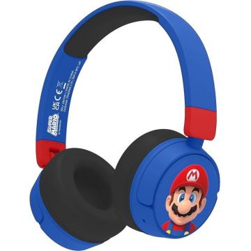 Casti Gaming OTL Super Mario, Pentru copii, Cu fir si Bluetooth (Albastru/Rosu)