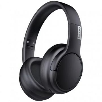 Casti Stereo Wireless Over-ear Lenovo TH20, Bluetooth, A2DP, Microfon, Design flexibil, Calitate HiFi (Negru)