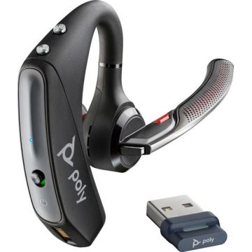 Casca Bluetooth HP Poly Voyager 5200 UC + BT600 Dongle, USB-A, Autonomie 7 ore, Microfon cu anulare zgomot de fundal (Negru)