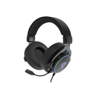 Casti Gaming Over-Ear Genesis Neon 764, USB-A 2.0, Surround Virtual 7.1, Iluminare RGB, Microfon (Negru)