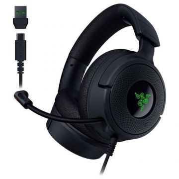 Casti Gaming Razer Kraken V4 X, USB-C/USB-A, Surround 7.1, Chroma RGB, Microfon Cardioid HyperClear (Negru)