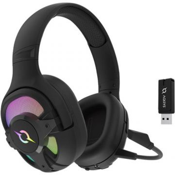 Casti gaming wireless AQIRYS Ara, iluminare RGB, Bluetooth, USB, PC/PlayStation 5 (Negru)