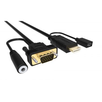 cablu hdmi cu chip la vga cu audio si alimentare microusb 1.8m