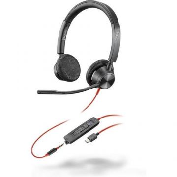 Casti Call Center Over the Ear Poly Blackwire 3325, 3.5mm Plug +USB-C/A Adapter, Certificare Microsoft Teams, Wired (Negru)