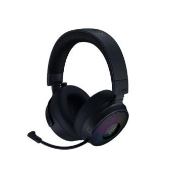 Casti Gaming Razer Kraken V4 Pro Wireless, Bluetooth, THX Spatial Audio, Chroma RGB, Microfon retractabil HyperClear, OLED Control Hub (Negru)