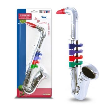 Saxofon, Bontempi, Cu 4 clape colorate, Pentru micii cantareti, 37x14x6,9 cm, 36 luni+, Silver