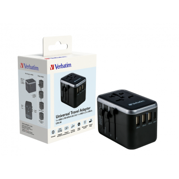 Adaptor universal Verbatim UTA-04, 6-in-1 Priza cu USB-C PD si QC, USB-C, 3 x USB-A