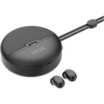 Akai Casti In-Ear Akai BTE-J500BT, True Wireless, Bluetooth, Cu boxa, Negru