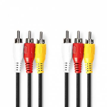 Cablu audio - video 3 x RCA la 3 x RCA T-T 1.5m, Nedis CVGL24300BK15