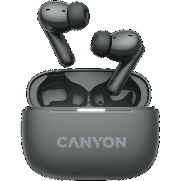 Casti True Wireless CANYON OnGo TWS-10 ANC+ENC, Bluetooth 5.3, ANC, 4 Microfoane, Fast-Pair (Gri)