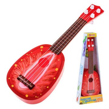 Chitara mica, Jokomisiada, Ukulele, Conceputa pentru cei mai tineri muzicieni, Corzi reglabile, 37x12,5x4 cm, 3 ani+, Fruits/Red