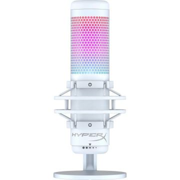 HP Microfon HyperX QuadCast S, USB, RGB, stereo/omnidirectional/cardioid/bidirectional, senzor Tap-to-Mute cu LED, soft NGENUITY, certificat Discord/TeamSpeak, PC/PS5/PS4/ Mac, alb