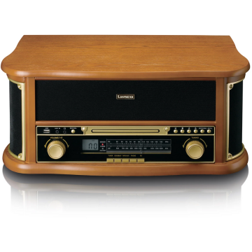 Lenco Record Player retro LencoTCD-2551WD din lemn cu Bluetooth®, radio AM/FM, codificare USB, CD player, casetofon și difuzoare încorporate - Lemn