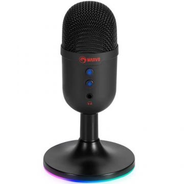 Microfon Marvo MIC-06, omnidirectional, iluminare Rainbow, USB (Negru)