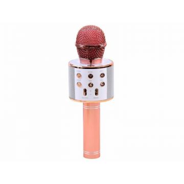 Microfon pentru karaoke, Jokomisiada, Wireless, Cu lumini, Optiune bluetooth, Cu diferite functii si butoane, Compatibil cu Android si IOS, Durata baterie 6-8h, Include si cablu USB pentru incarcare, 3 ani+, Rose Gold