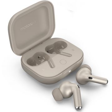 Motorola Casti bluetooth stereo MOTO Buds Plus Flute, Wireless Earbuds, Sound by Bose, Dolby Atmos, tip In-Ear, Beach Sand