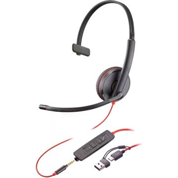 POLY Casca Call Center HP Poly Blackwire C 3210, USB C / A, Monoaural, Negru