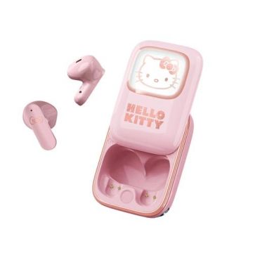 Casti True Wireless OTL Technologies HELLO KITTY SLIDE, Bluetooth, Autonomie 6 ore, Control tactil, Microfon (Roz deschis)