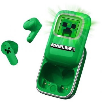 Casti True Wireless OTL Technologies MINECRAFT CREEPER SLIDE, Bluetooth, Autonomie 6 ore, Control tactil, Microfon (Verde)