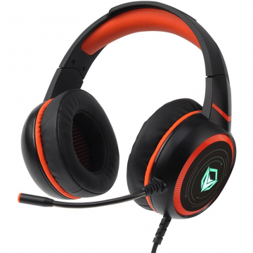 Meetion Casti gaming Meetion HP030, sunet 7.1 Surround Sound HIFI, iluminare RGB, Microfon Noise Cancelling, Control Volum, Protectie ureche din piele, Negru / Portocaliu, USB (MT-HP030)