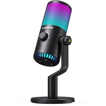 Microfon DM30RGB, Iluminare LED, Cardioid, compatibil cu Windows/MacOS, Negru