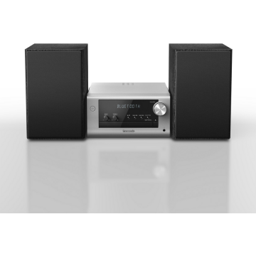 Panasonic Panasonic SC-PM704EG-S Sistem stereo compact micro HiFi cu CD, radio DAB+/FM, USB și Bluetooth, difuzoare de 80 W, control bas, argintiu