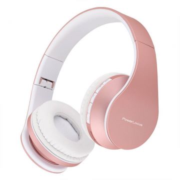 PowerLocus Casti Wireless Over-Ear PowerLocus P1, HD Stereo Pliabile, Bluetooth 5.3 cu optiune AUX, Micro SD / TF, FM Microfon Incorporat pentru iPhone, Android, Laptop, PC, Roz Aurii