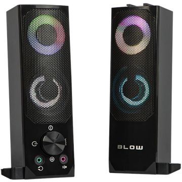 BLOW Set 2 difuzoare PC, 2.0, Blow MS-28, cu funcție Soundbar LED RGB Backlight, Negru