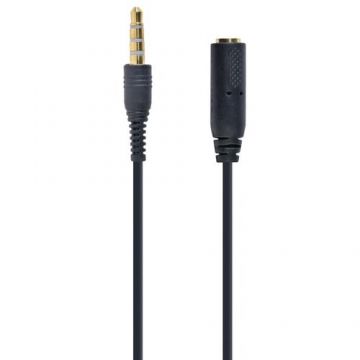 Cablu adaptor audio cross-over Gembird, conector jack 3.5 mm L-R-MIC-GND mama la jack stereo 3.5 mm L-R-GND-MIC tata 4 pini, lungime 18 cm, negru