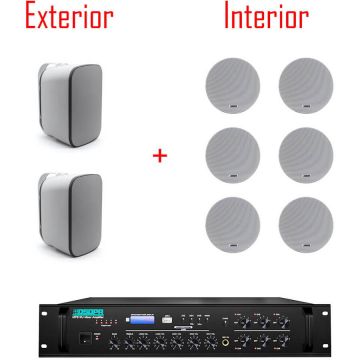 DSPPA Pachet Sonorizare Restaurant 160W cu 6 boxe interior de tavan + 2 boxe exterior perete + amplificator 6 zone