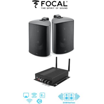 Focal Pachet sonorizare premium de Terasa cu RAKOIT SA100 si 2 boxe FOCAL 100 OD6 Negre, WiFi Streaming, Bluetooth