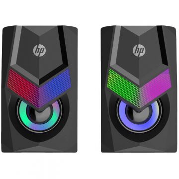 HP Set Boxe Pc HP DHE-6000, 2.0, 6W, control volum, masă, mufă de 3,5 mm (USB), iluminare din spate, Negru