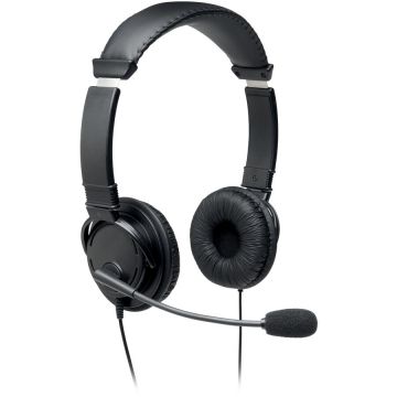 Kensington CASTI Kensington, cu fir, standard, utilizare multimedia, call center, microfon pe casca, noise-canceling, conectare prin USB 2.0, cablu 1.8m, negru