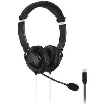 Kensington CASTI Kensington, cu fir, standard, utilizare multimedia, call center, microfon pe casca, noise-canceling, conectare prin USB-C, cablu 1.8m, negru