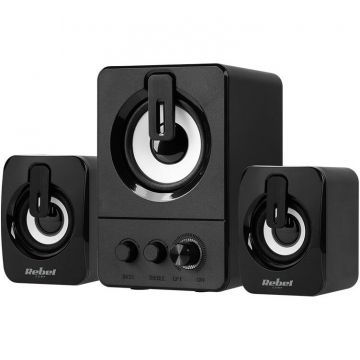 Rebel Boxe computer 2.1, Rebel CS-50, 5 W (subwoofer), 2 x 3 W (difuzoare), Negre