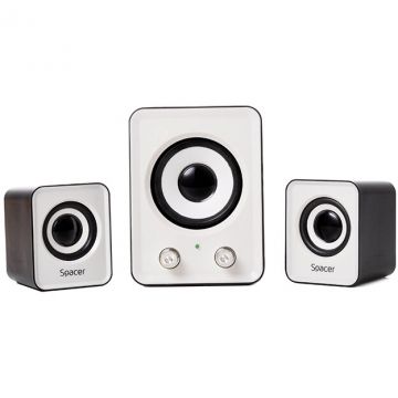 spacer BOXE SPACER 2.1, RMS: 11W (2 x 3W + 5W), control volum, alimentare USB, black & amp; alb