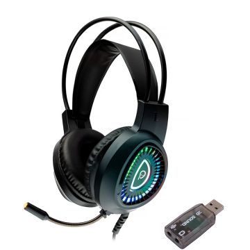 spacer CASTI gaming Spacer RGB, cu fir, standard, utilizare gaming, microfon pe brat, conectare prin adaptor USB 2.0 sau Jack 3.5 mm x 2, iluminare RGB, negru