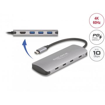 Adaptor USB 3.2 type C la HDMI + 3 x USB-A + 3 x USB-C + PD 90W, Delock 64323