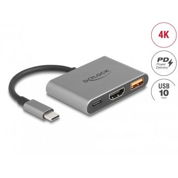 Adaptor USB type C la HDMI 4K30Hz + USB-A + USB Type C PD 90W, Delock 61071