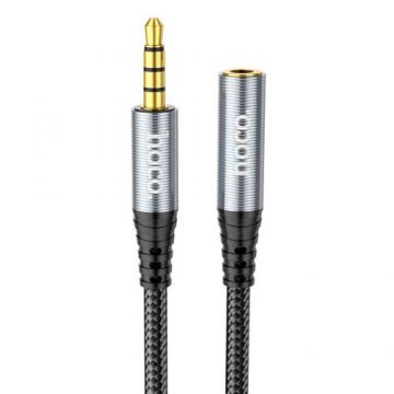 Cablu Audio 3.5 mm - 3.5 mm HOCO UPA20, TRRS (Mama) - TRRS (Tata), 2 m, Negru