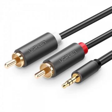 Cablu Audio 3.5mm - 2 x RCA UGREEN AV102, 2m, Negru