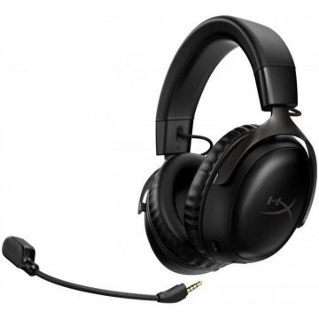 Casti gaming wireless HyperX Cloud III, DTS Headphone:X Spatial Audio, 2.4GHz, spuma cu memorie, microfon 10mm metal mesh si noise cancelling, PC/PS5/PS4/Switch, negru