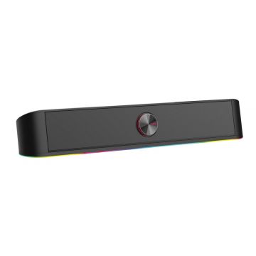 Soundbar gaming Serioux Yron RGB, putere: 3W x 2, impedanță: 4Ω, frecvență: 150Hz - 20KHz, sensibilitate:750mv ± 50, alimentare: DC5V / 1A, S / N: ≥85dB, dimensiunea driverului: 2 inch x 2, conexiune: 3.5mm jack TRS, RGB : 6 moduri de lumină, cablu USB &